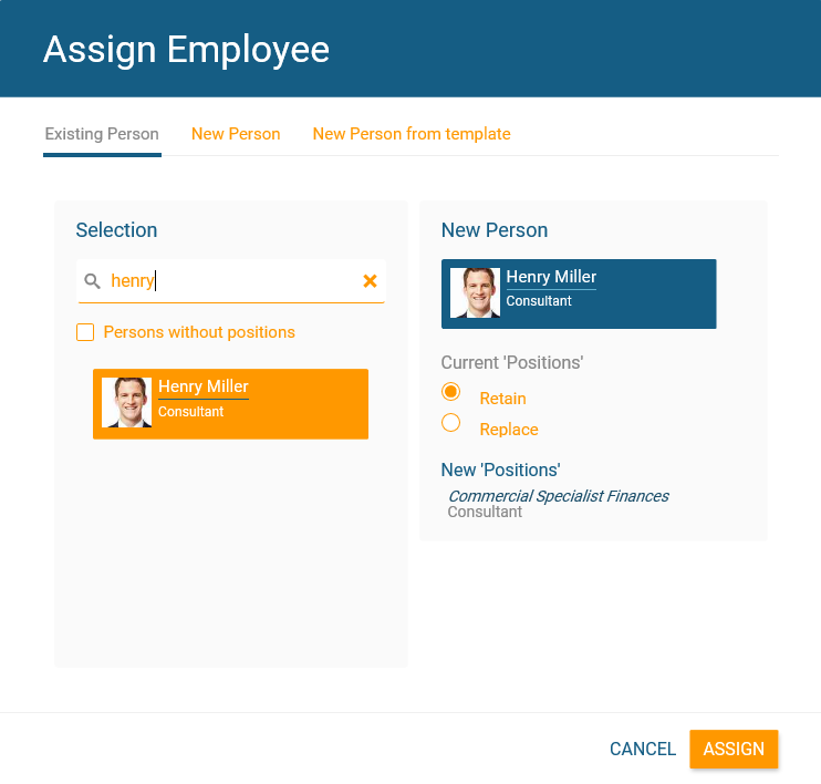 Assign an employee to several positions in orginio