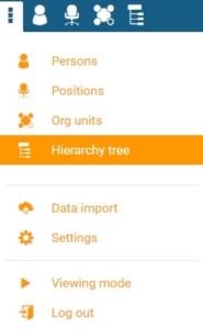 Choose hierarchy tree for the org chart in the menu bar in orginio
