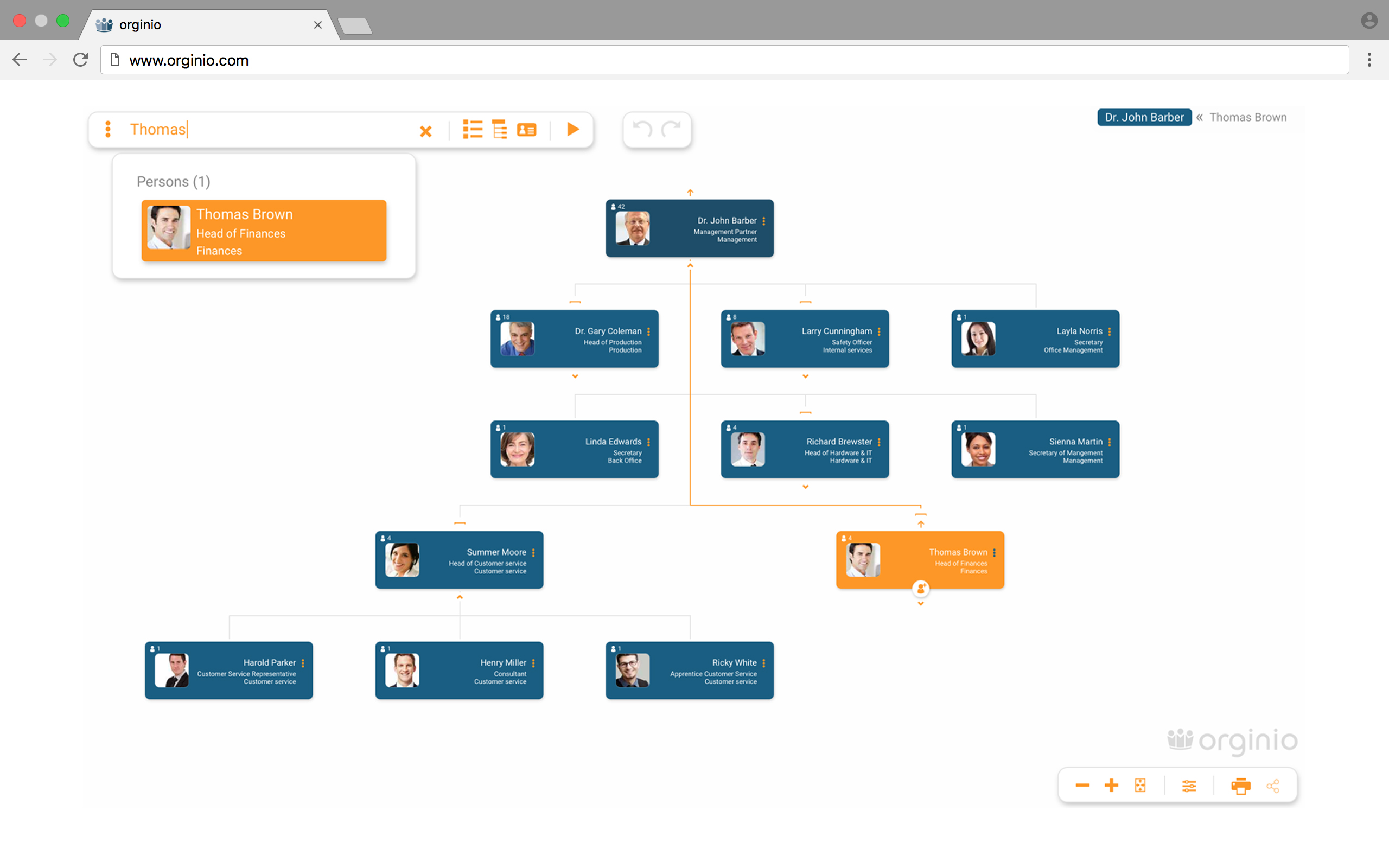 Easily search for any information in your online org chart with orginio