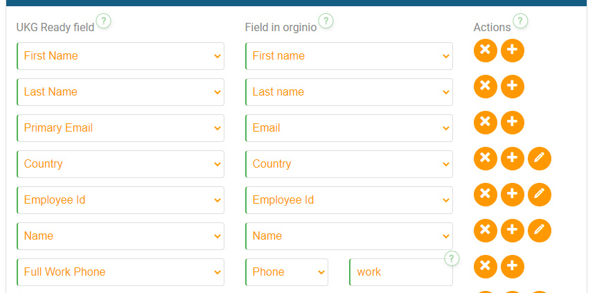 Header - orginio - field mapping