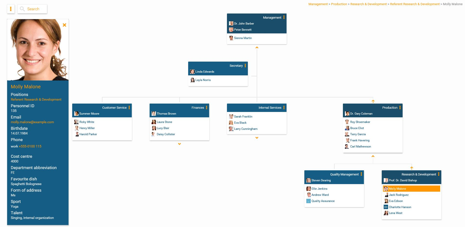 Display employee talents in the online org chart in orginio