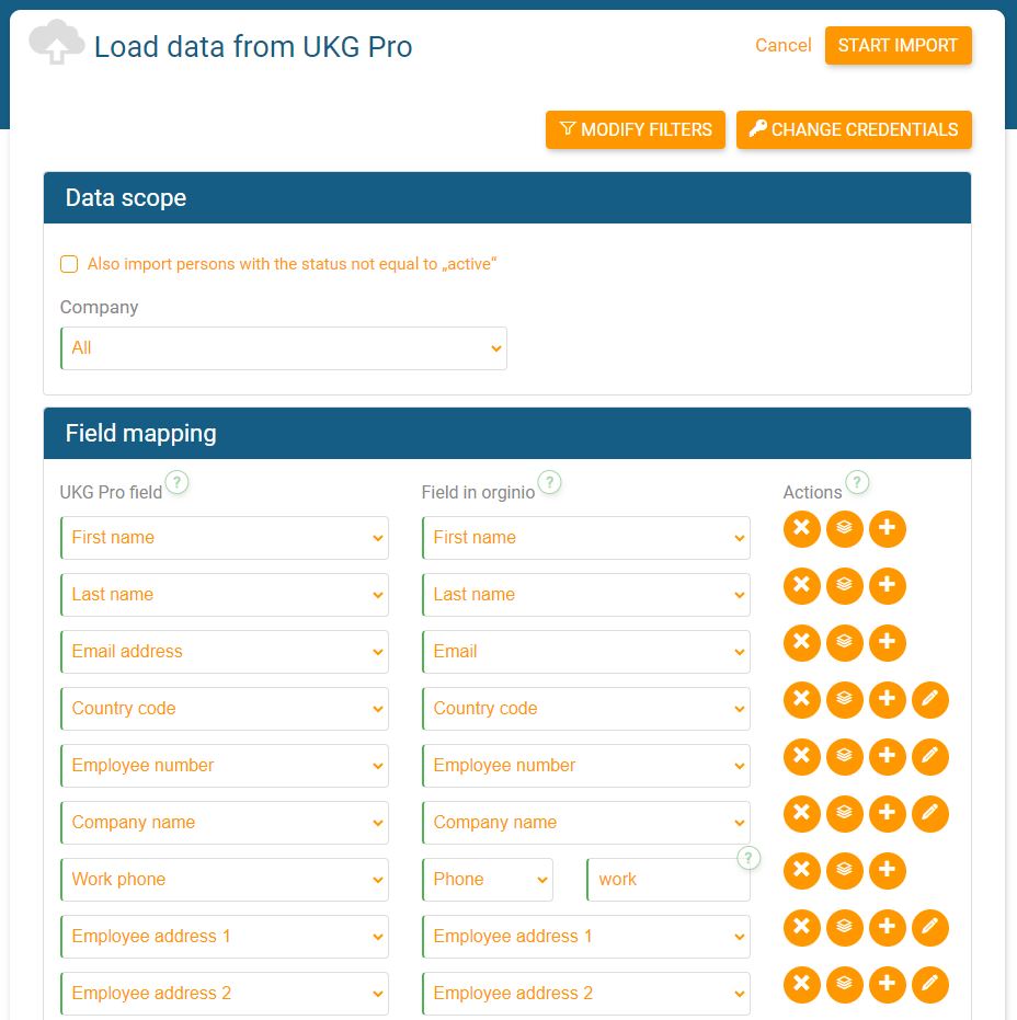 map fields from UKG Pro with orginio