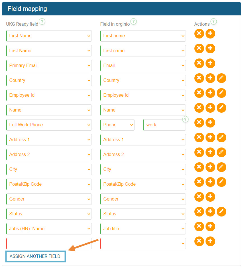orginio - field mapping - additional field
