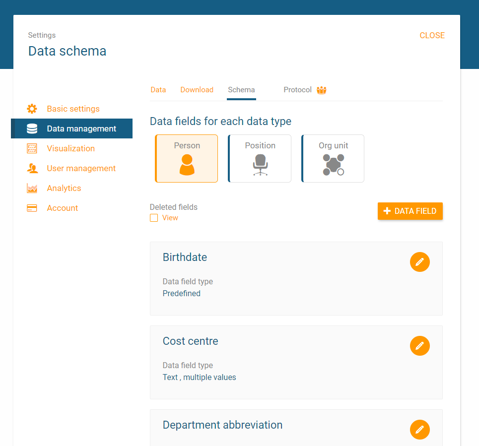 Edit access control permissions in the settings in orginio